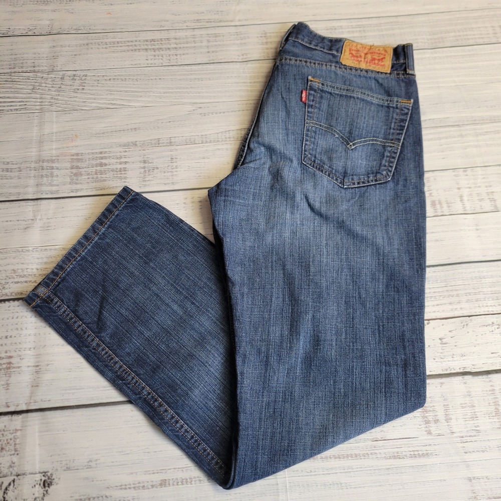 Levis 514 Jeans Mens 34x31 Straight Leg Dark Wash Blue Denim 90s Vintage